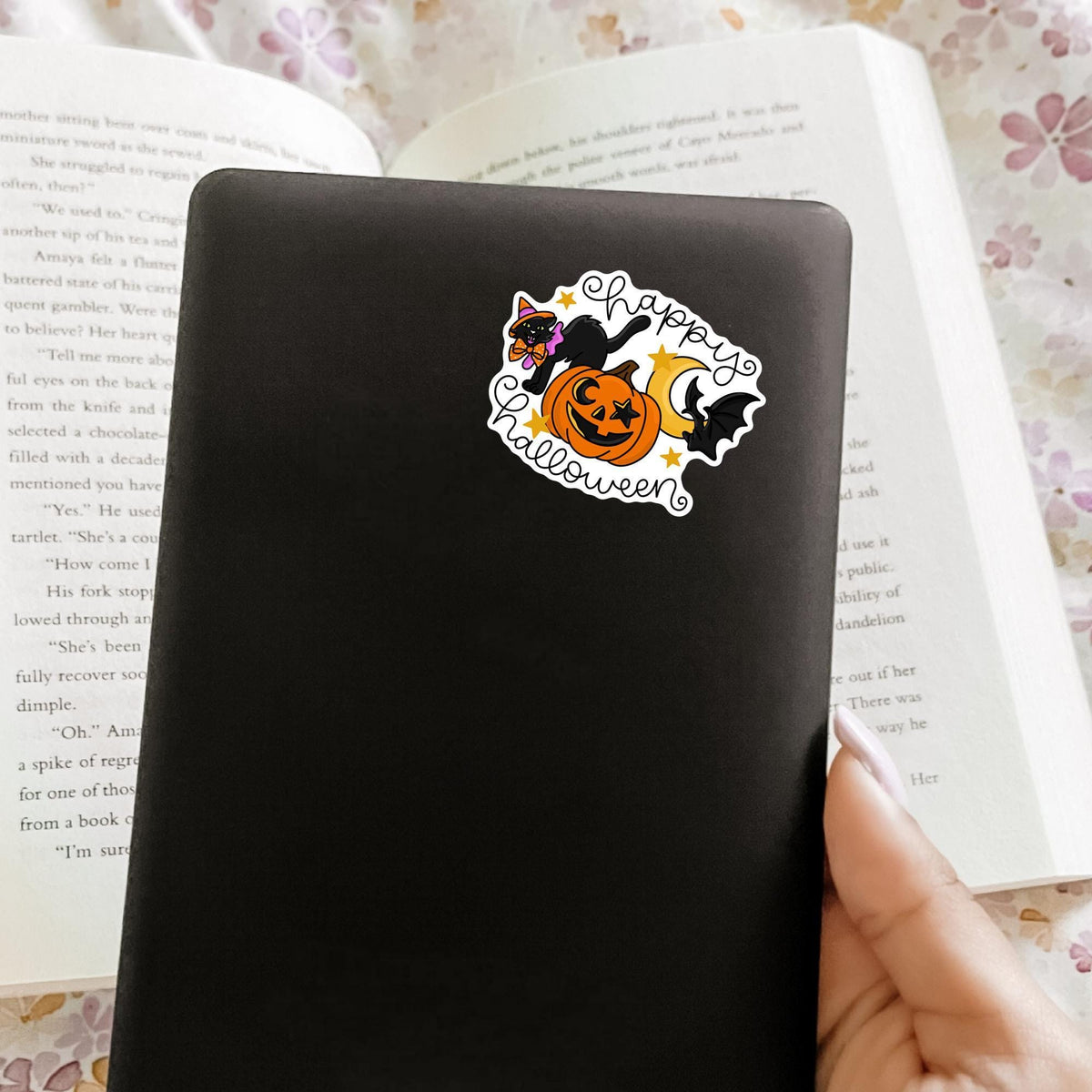Happy Halloween Cat Sticker / Spooky Kitty Gift / Black Cat Lover Decal / Cute Animal Halloween / Witch Feline Gift / Cat Mom Gift
