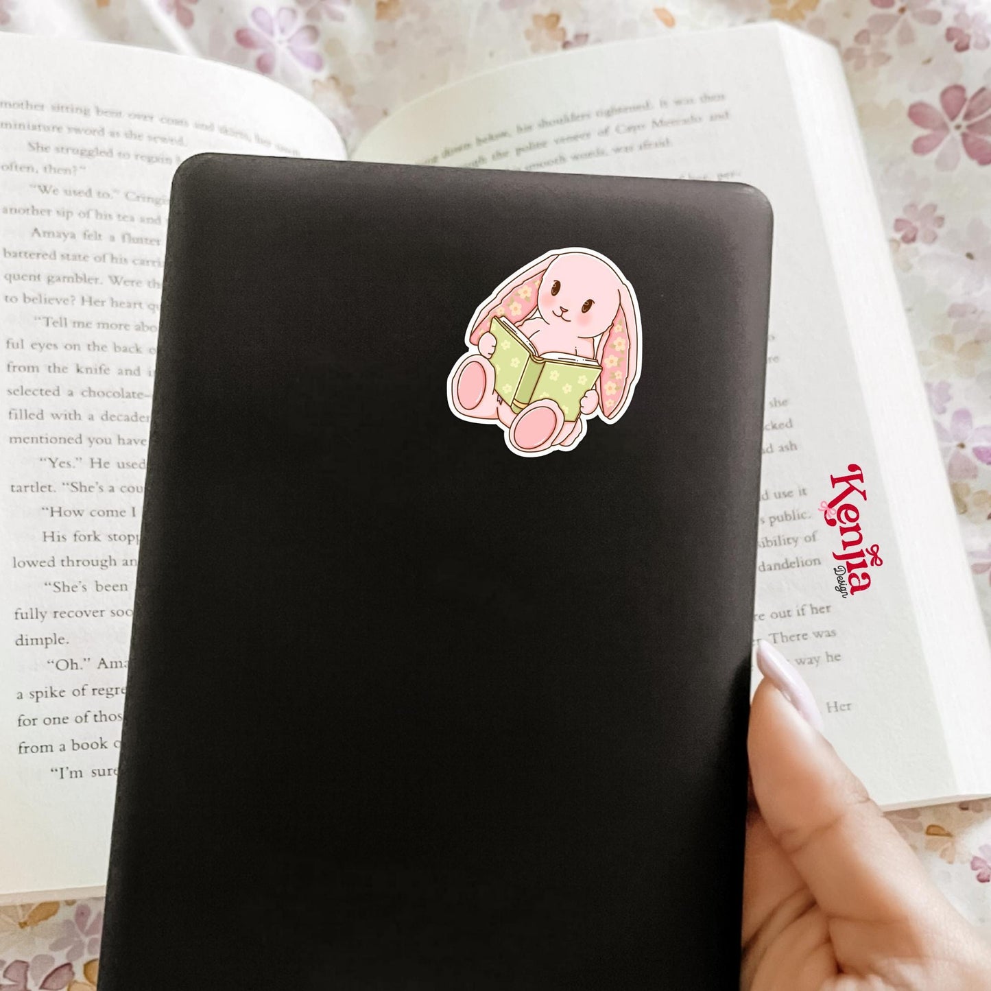 Cute Bunny Reading Sticker / Book Lover Sticker / Kawaii Rabbit Sticker / Cozy Reader Gift / Pastel Animal Aesthetic Sticker