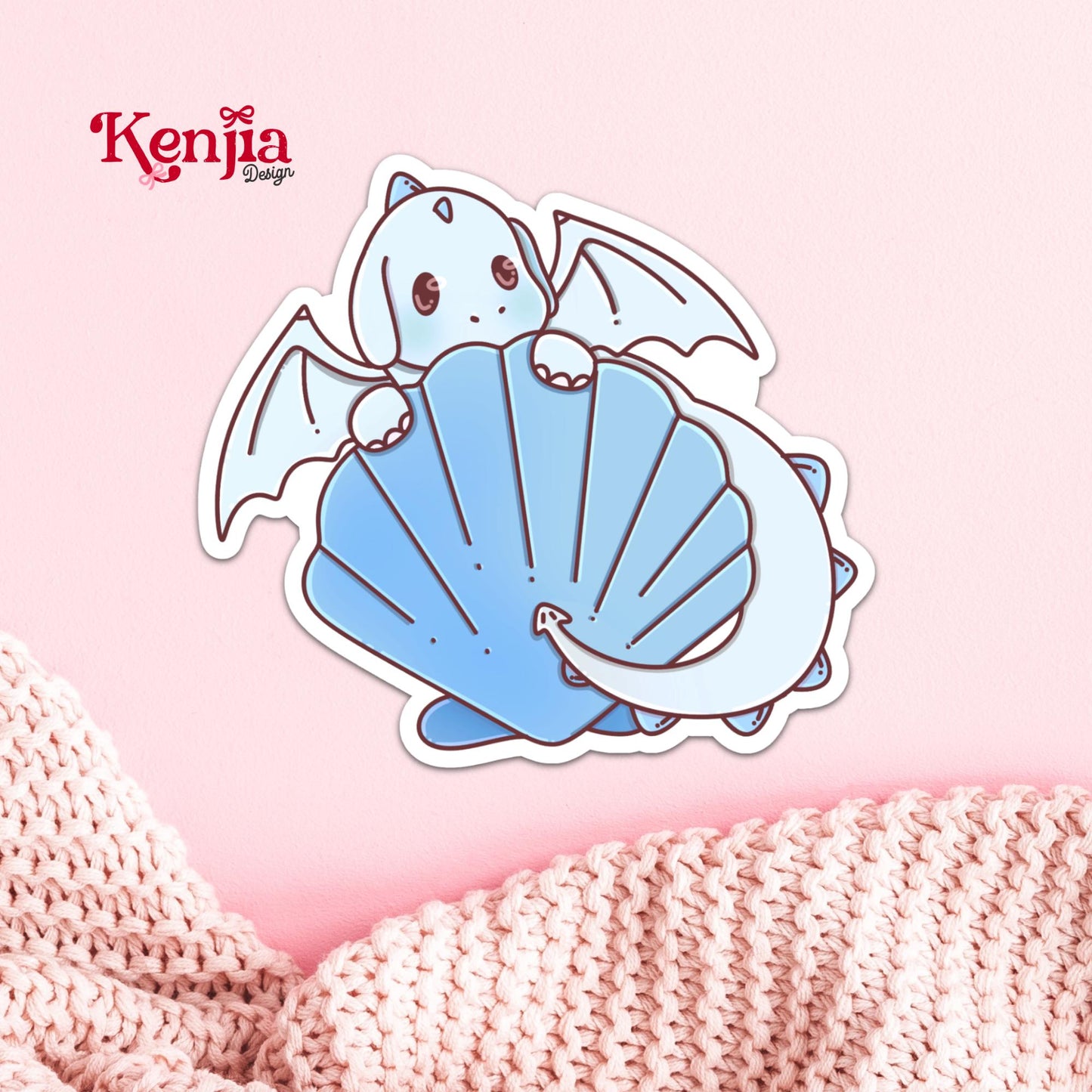 Cute Blue Dragon Sticker / Baby Dragon Lover Gift / Bookish sticker / Fantasy Readers / Summer Seashell / Beach Vibe / Coastal Sea Life
