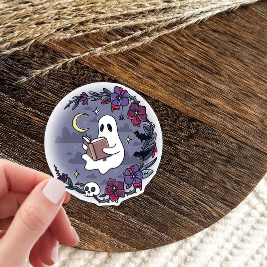 Bookish Ghost Sticker / Spooky Reader Decal / Halloween Aesthetic Gift / Cute Witchy Vibes / October Present for Her / Fall Reader Decor