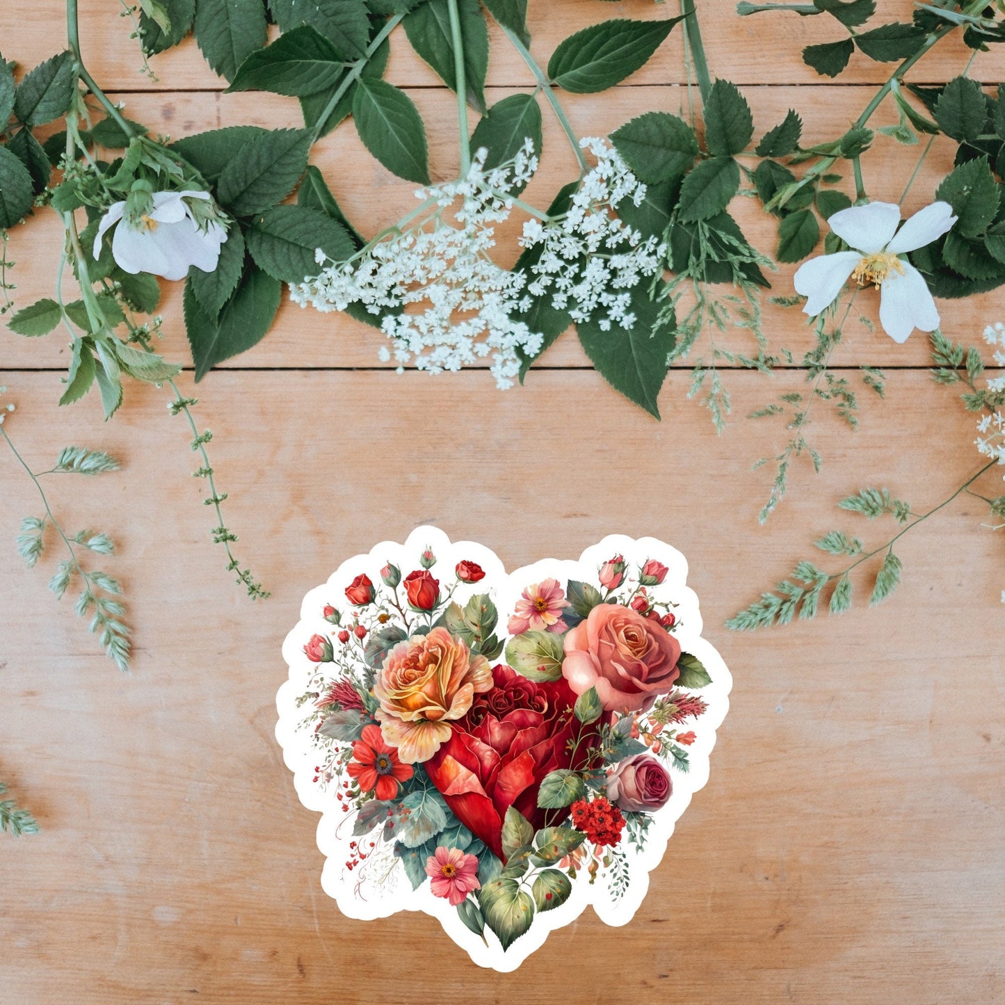 Beautiful Vintage Floral Heart Stickers and Magnet, Waterproof Handmade cute Vinyl Sticker for gift, planner, book and laptop stickers