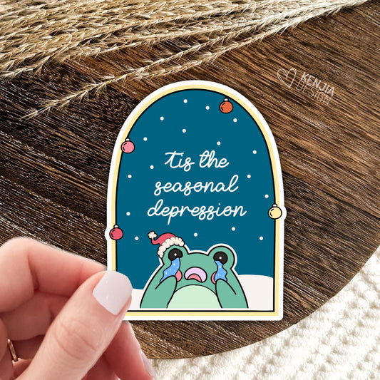 Tis The Seasonal Depression Stickers / Cute Frog / Mental Health Matters  / Retro Mental Health Awareness / Laptop & Kindle Stickers