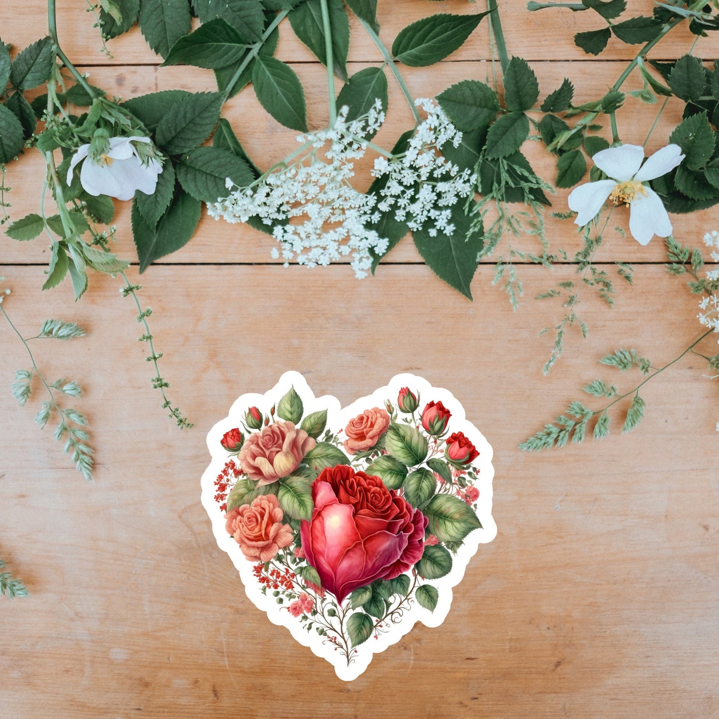 Beautiful Vintage Floral Heart, Waterproof Dishwasher Safe  Handmade cute Vinyl Sticker for gift, planner, book and laptop stickers