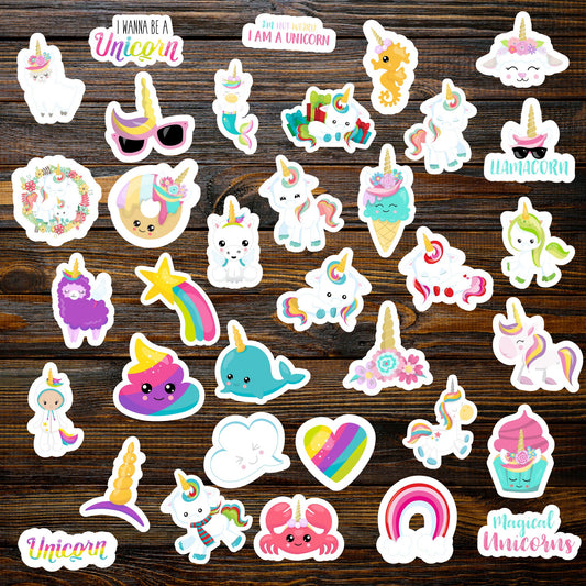 38 pcs Sticker Pack Unicorn gifts for girls, Handmade cute Vinyl Sticker for gift, planner, book and laptop