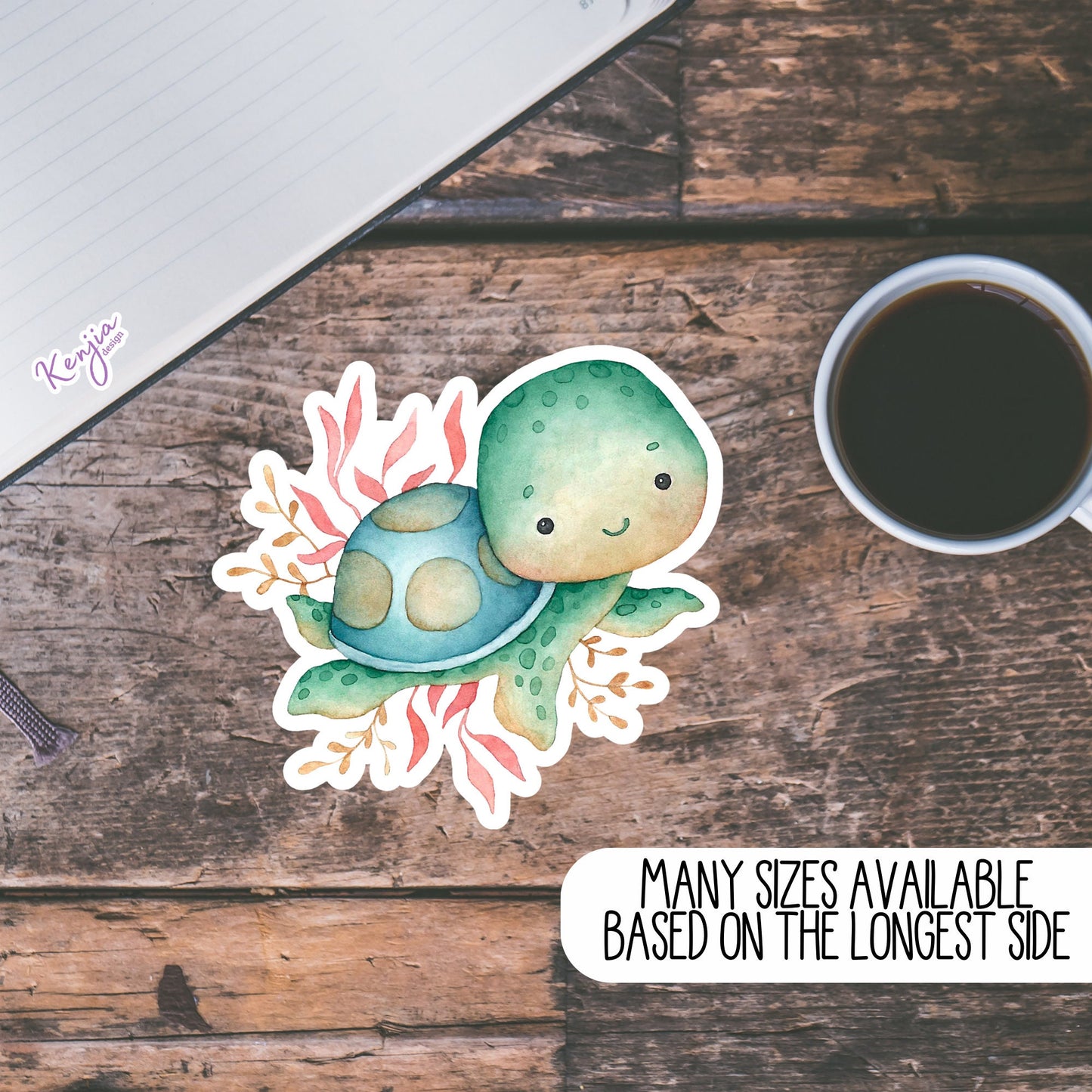 Cute Sea Baby Turtle Stickers and Fridge Magnets for Planner, Hydroflask, MacBook Computer, Luggage, Party, Turtle Gifts, bumper and journal