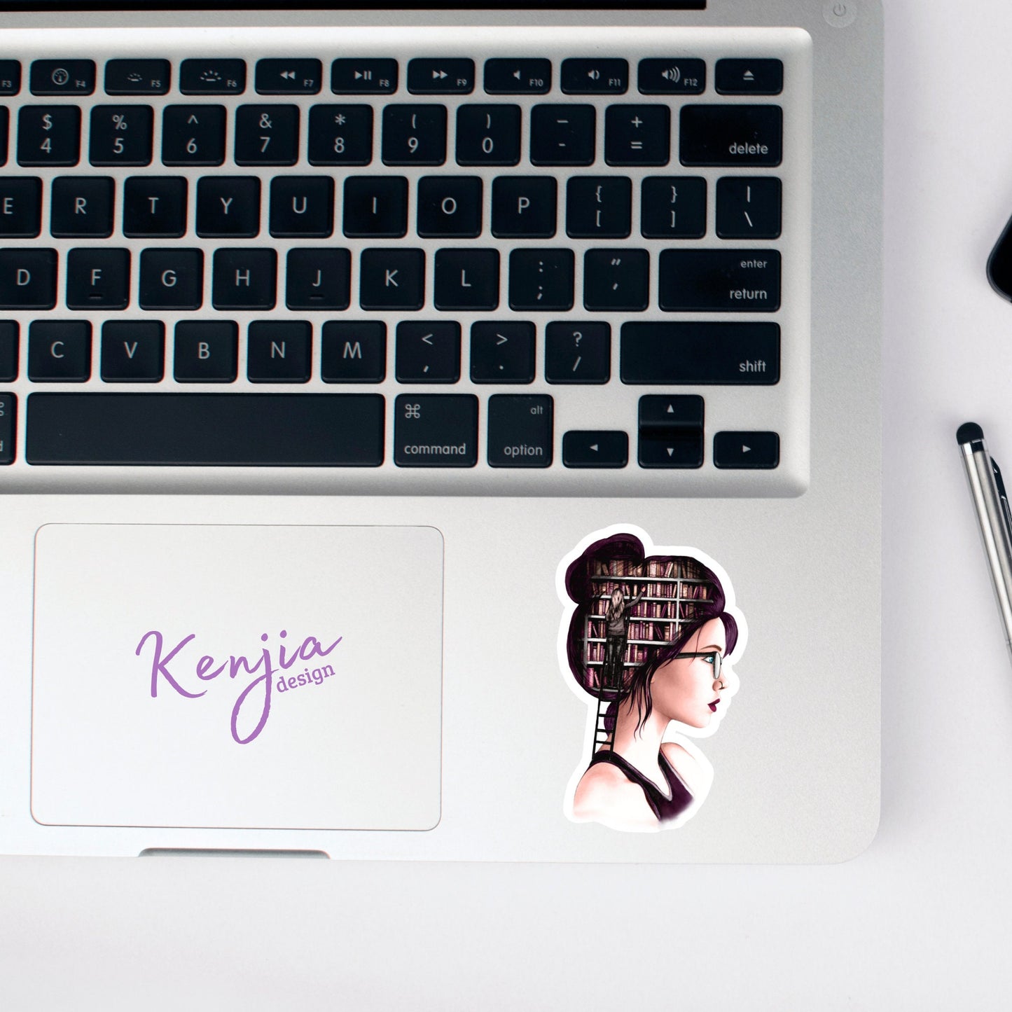 Goth Girl reading book with books in her head Sticker and Magnet, Waterproof Handmade Vinyl Stickers for gift, planner, laptop stickers