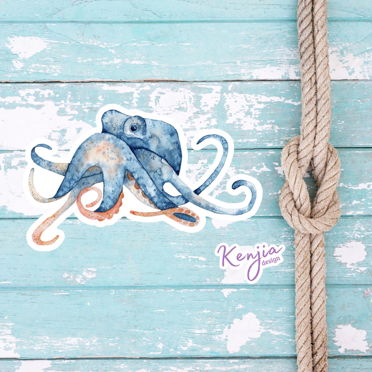 Cute handmade Octopus Sticker in Vinyl with watercolor effect, for gift, Waterproof and Dishwasher Safe for planner, book , laptop stickers
