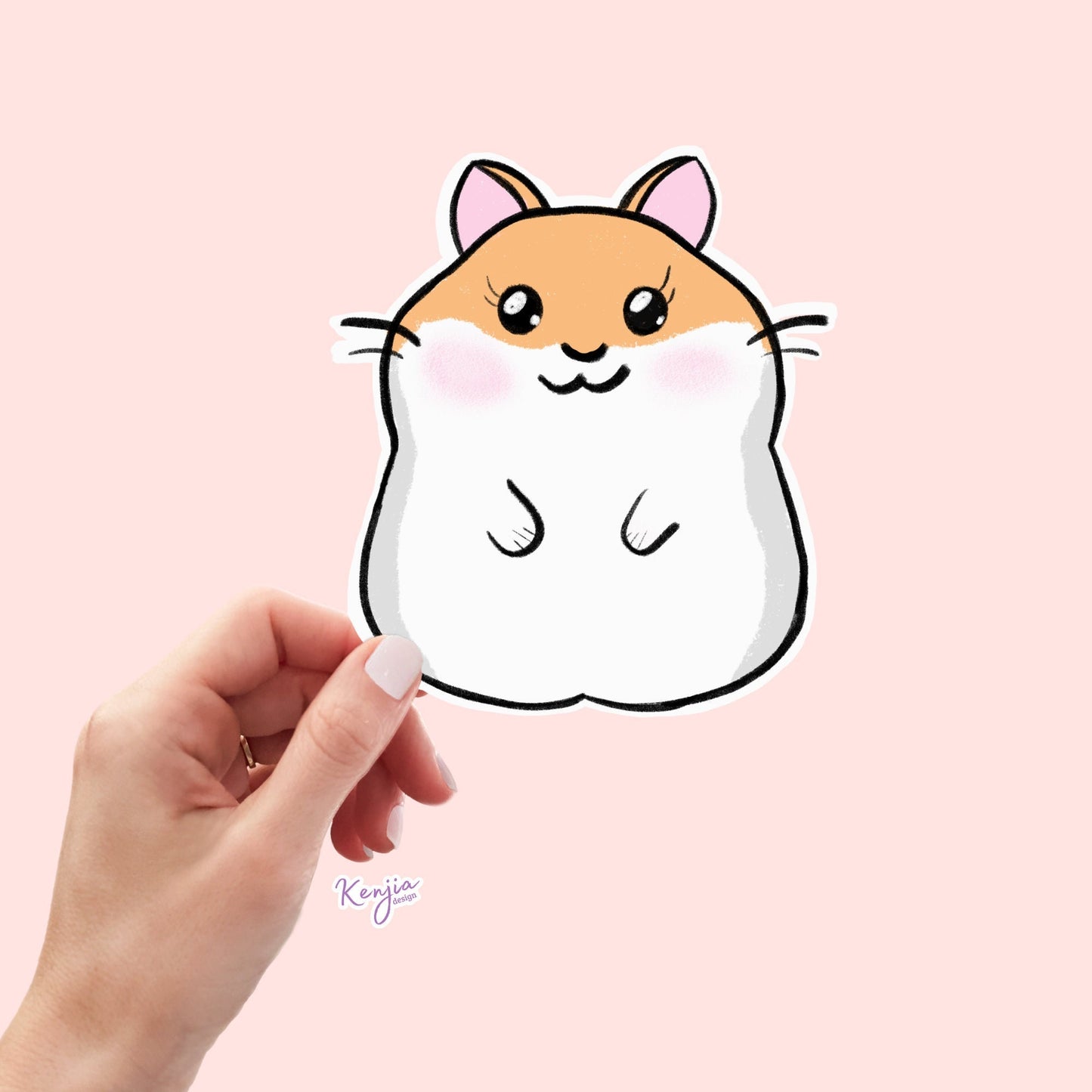 Cute handmade Happy Kawaii Hamster Sticker and Magnet with hand draw effect, Waterproof Sticker for gift, planner, book, laptop stickers