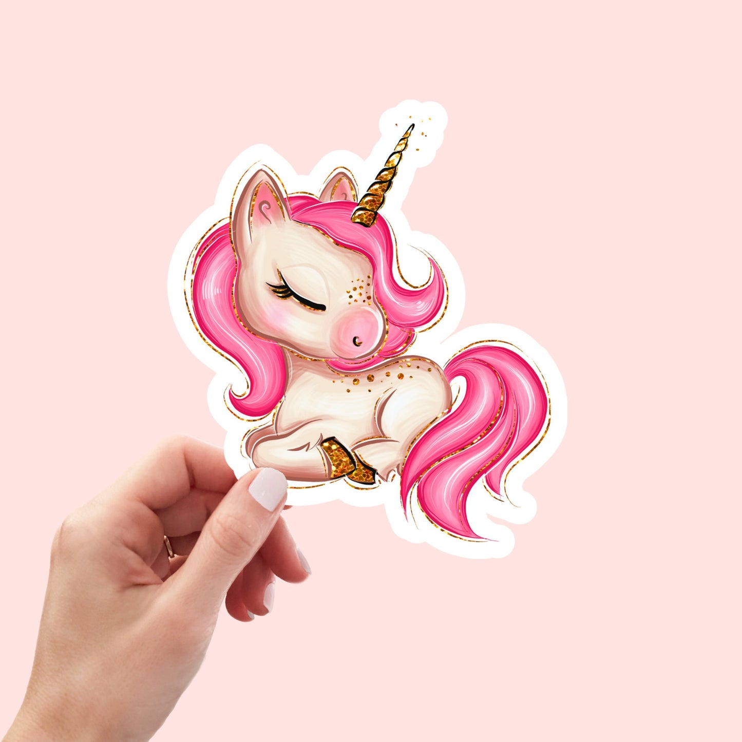 Pink Unicorn Cute Sticker, Sleeping Unicorn, Waterproof and Dishwasher Safe Handmade cute Vinyl Sticker for gift, planner, book and laptop