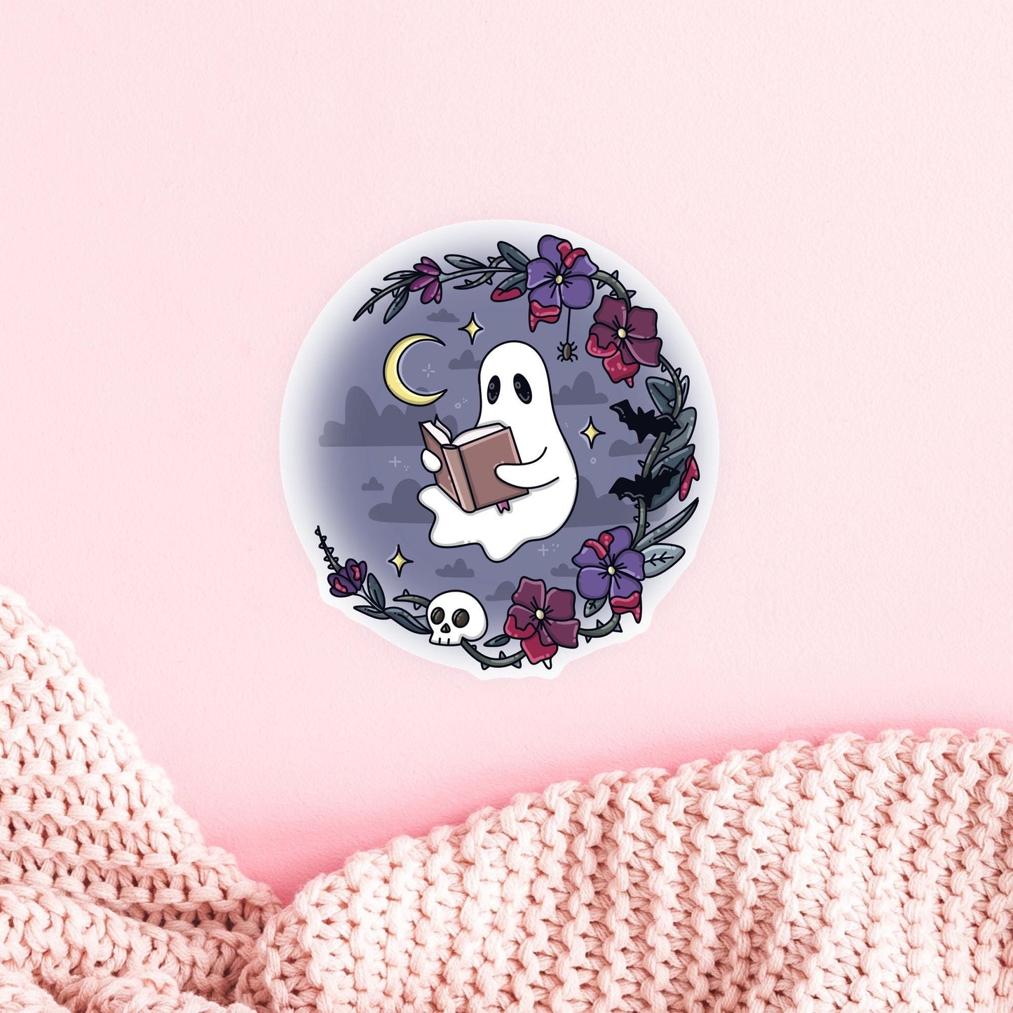 Bookish Ghost Sticker / Spooky Reader Decal / Halloween Aesthetic Gift / Cute Witchy Vibes / October Present for Her / Fall Reader Decor