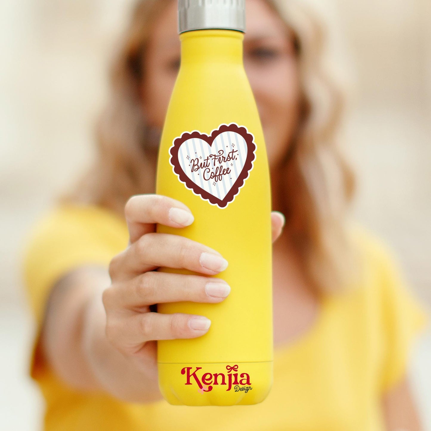 But First Coffee Sticker / Cute Heart Coffee Lover Sticker / Vintage Aesthetic Vinyl Decal for Laptop / Kindle Stickers / Water Bottle Gift