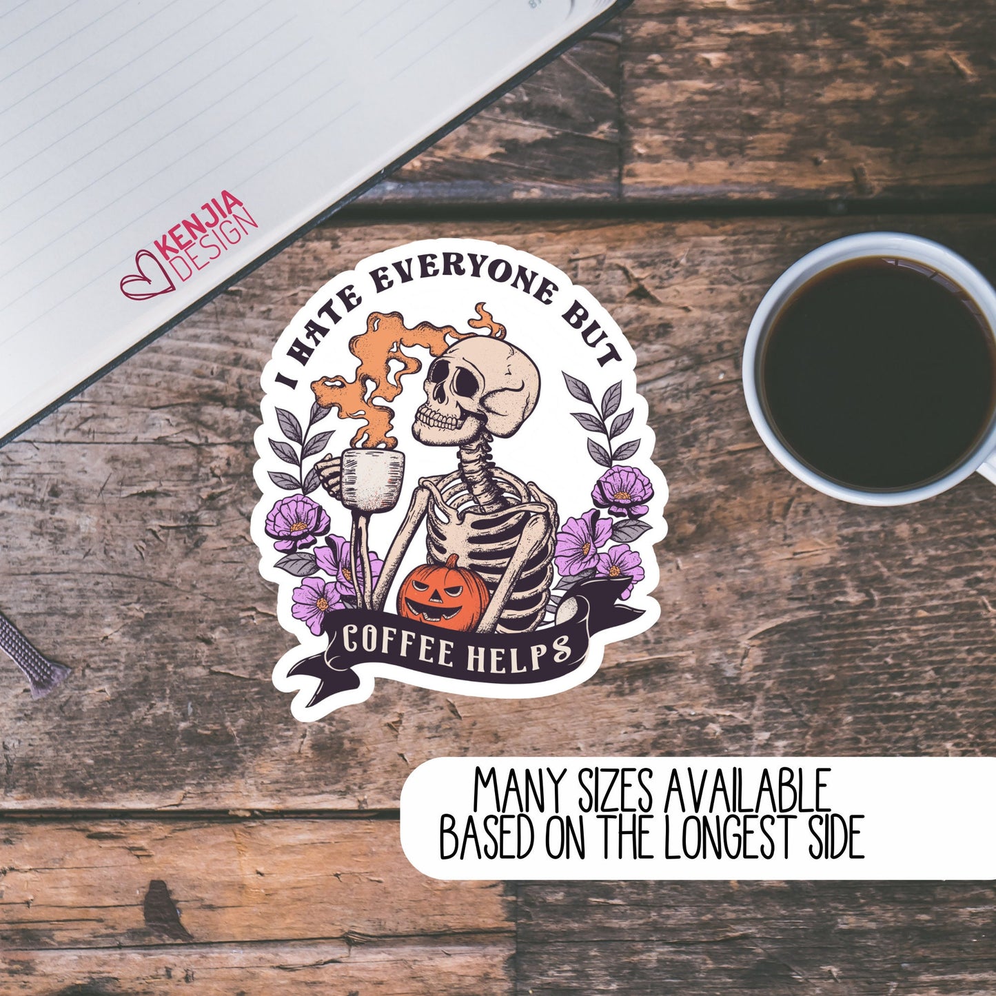 Funny Halloween Skeleton Coffee Stickers  Spooky Skull | Waterproof Sticker for Kindle Planner Laptop Water Bottle Fridge Magnet
