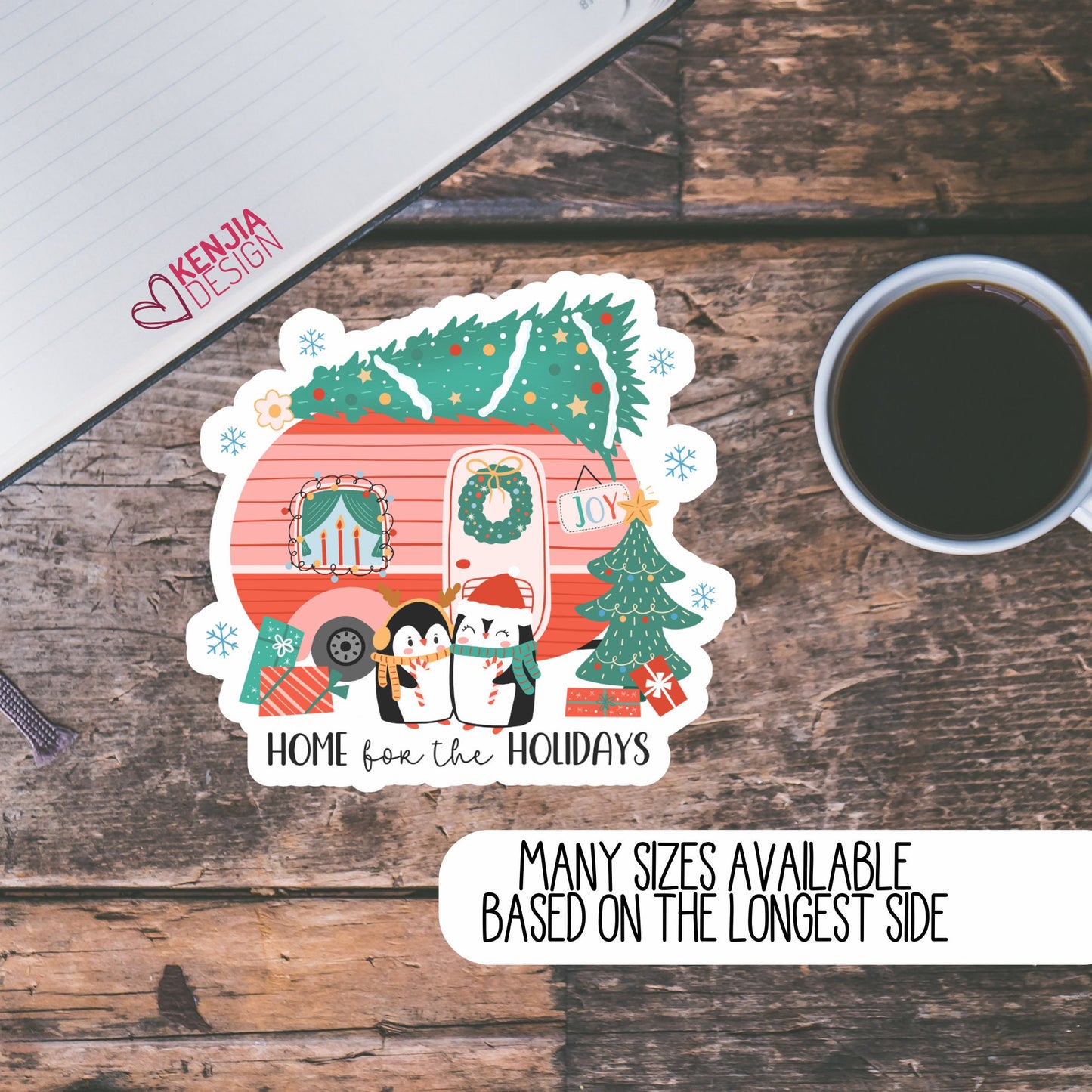 Cute Funny Christmas RV Camper Stickers  Home for the Holidays | Waterproof Sticker for Planner Laptop Water Bottle Fridge Magnet