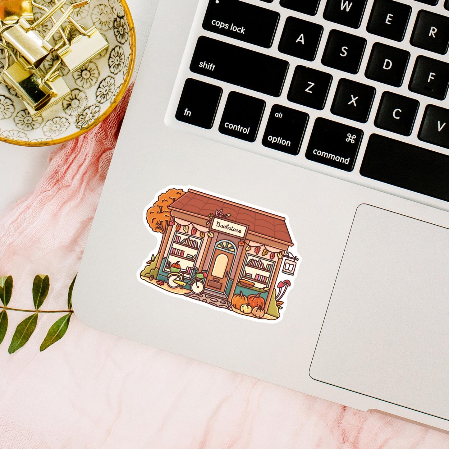 Autumn Bookstore die-cut sticker - primary mockup cozy autumn bookish