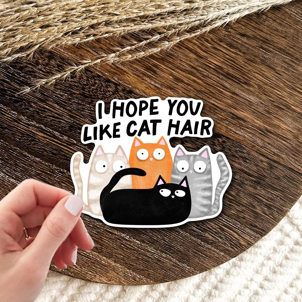 Funny Cat Hair Sticker / Kitty Lover Gift / Crazy Feline Decal / Pet Mom Present / Animal Humor Art / Cute Fur Covered Quote Design