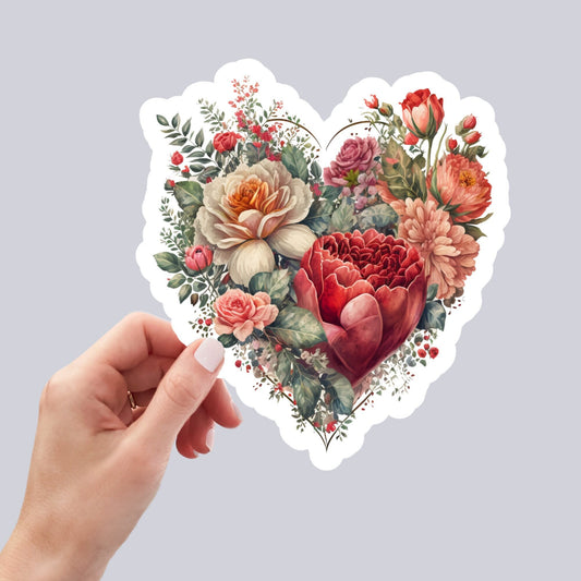Beautiful Vintage Floral Heart, Waterproof and Dishwasher Safe Handmade cute Vinyl Sticker for gift, planner, book and laptop stickers