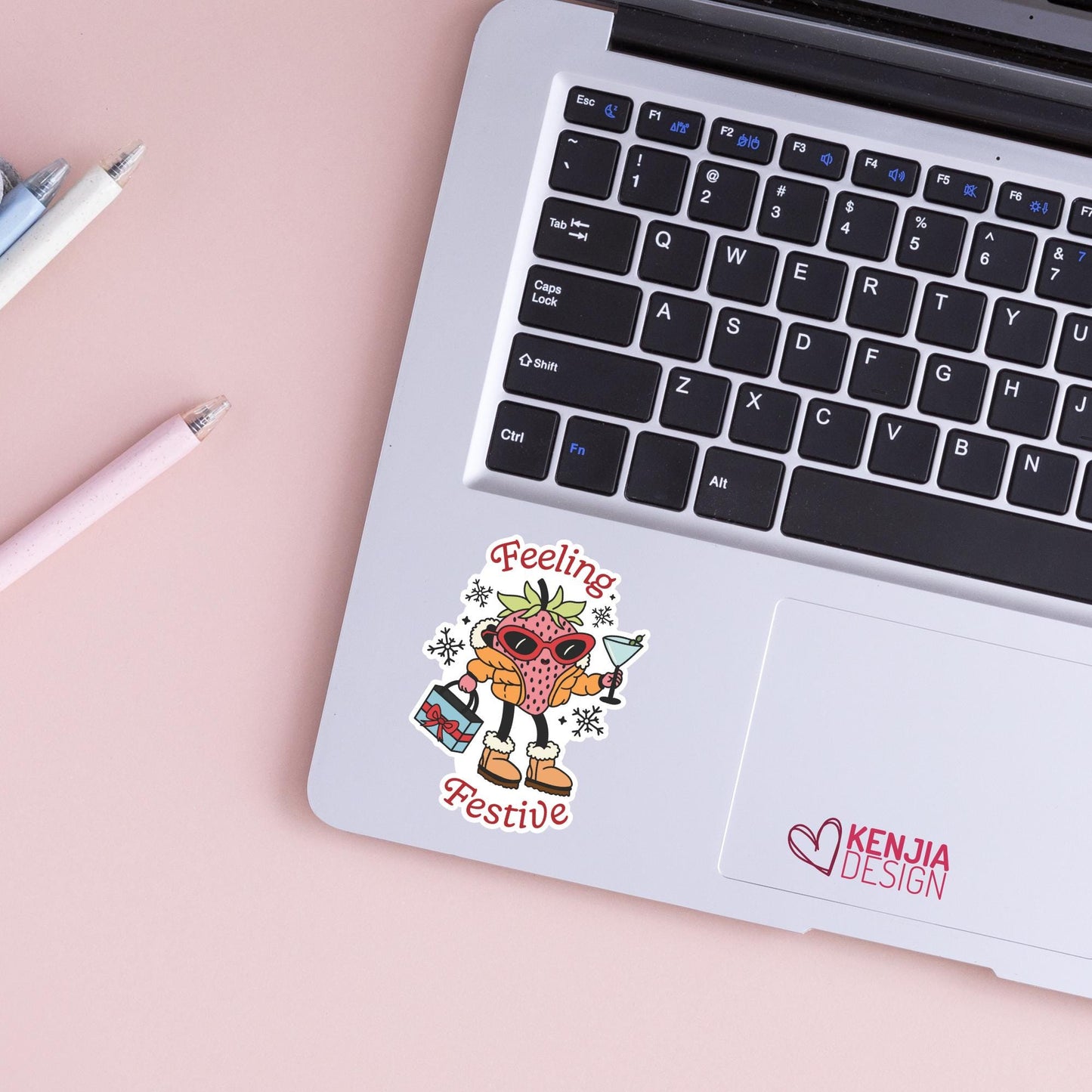 Feeling Festive Strawberry Christmas Stickers / Holidays Decals / Christmas Vibes / Berry Laptop & Kindle Stickers