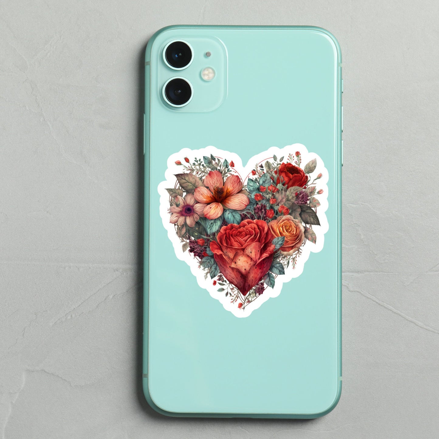 Beautiful Vintage Floral Heart, Waterproof and Dishwasher Safe Handmade cute Vinyl Sticker for gift, planner, book and laptop stickers