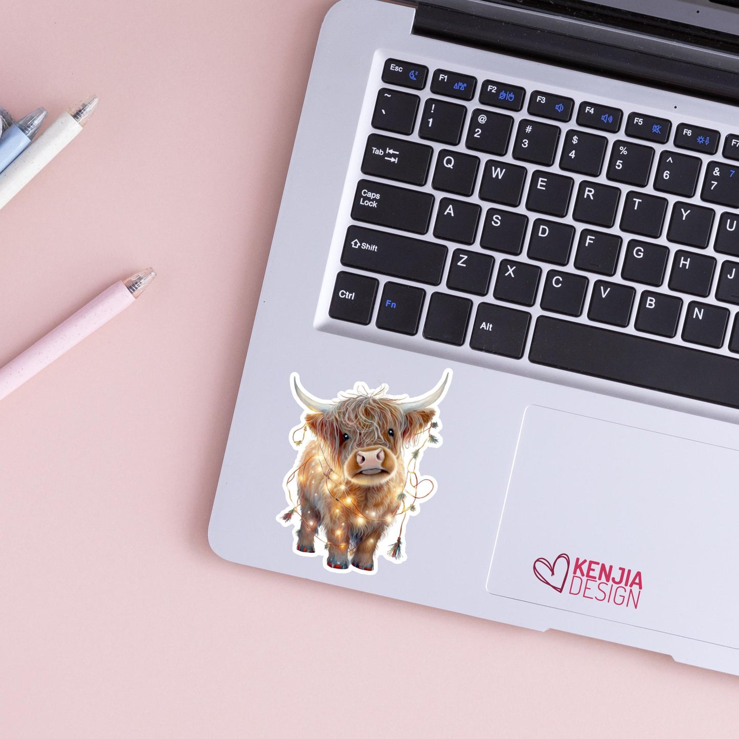 Cute Christmas Highland Cow Stickers / Farm Animal Lover / Fluffy Calf / Farm Life / Moo Moo Scottish Cow Laptop & Kindle Stickers