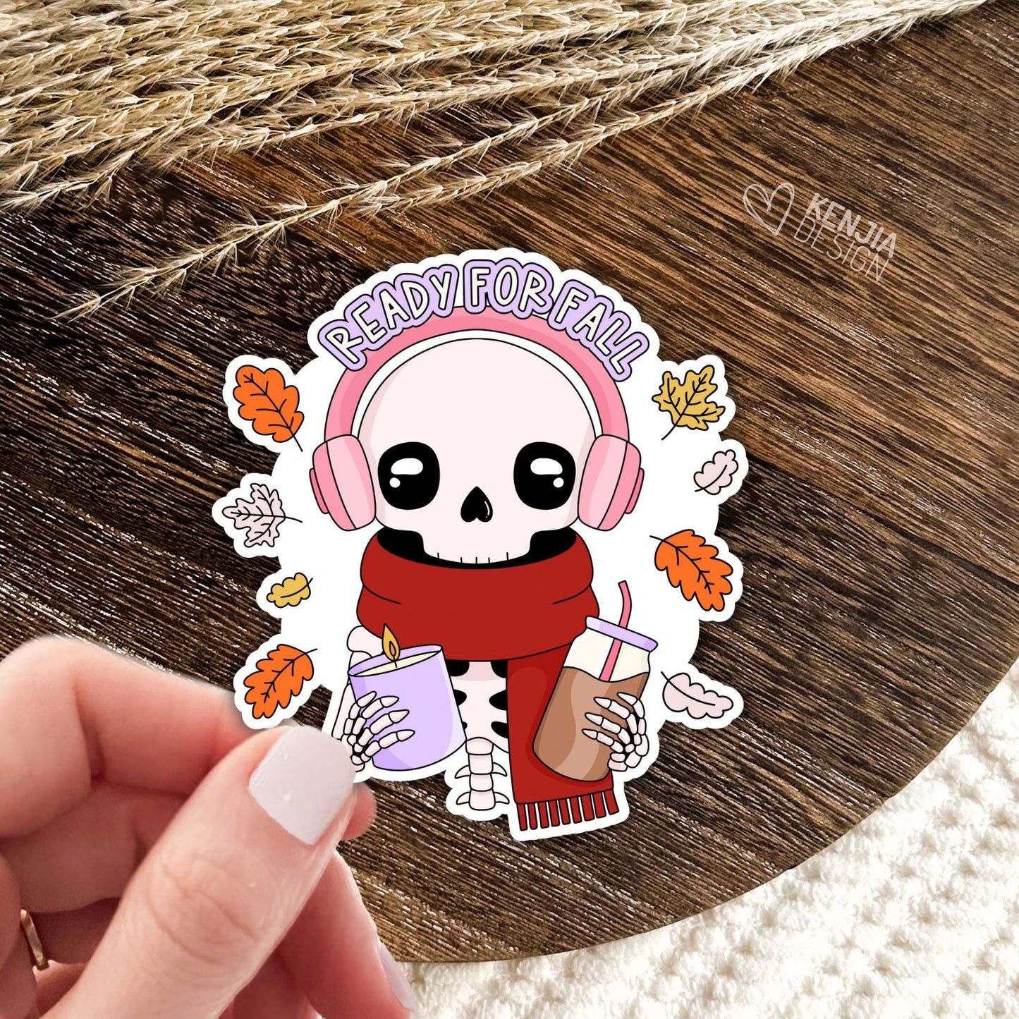 Ready for Fall Stickers / Skull Sticker / Autumn & Fall Stickers / Halloween Stickers / Ice Coffee and Candle