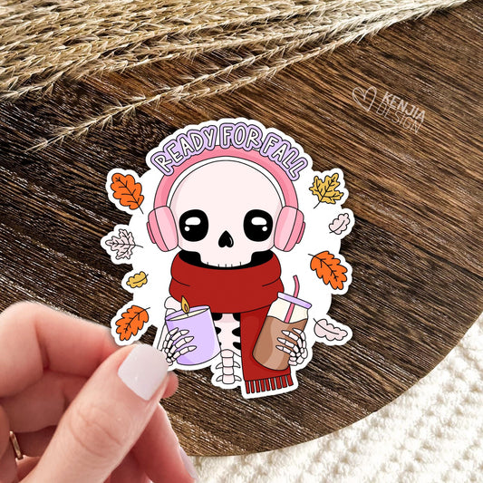 Ready for Fall Stickers / Skull Sticker / Autumn & Fall Stickers / Halloween Stickers / Ice Coffee and Candle