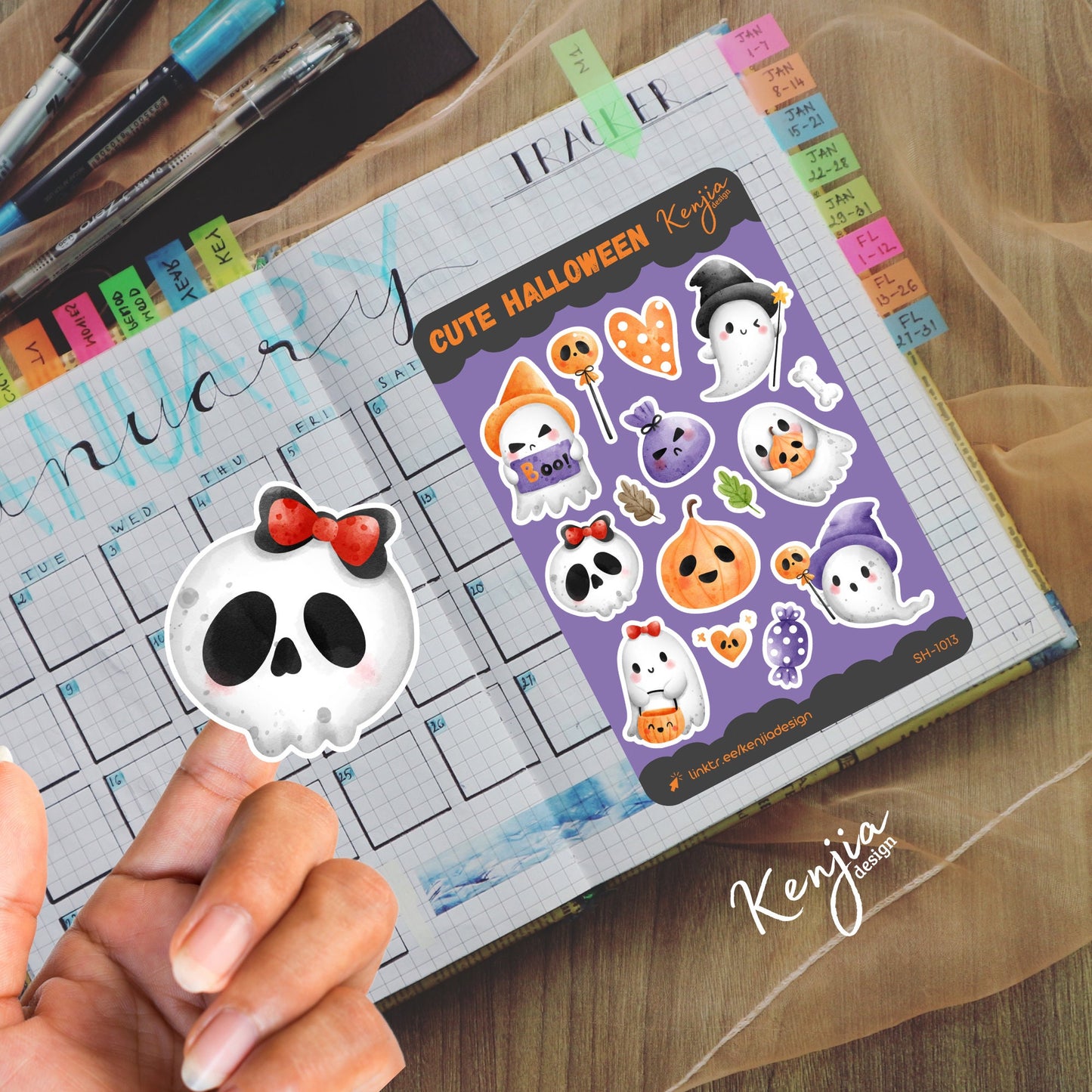 Cute Halloween Kawaii Spooky Ghost Sticker Sheet For Stationary Planner, Deco, Kindle, Mirror Stickers