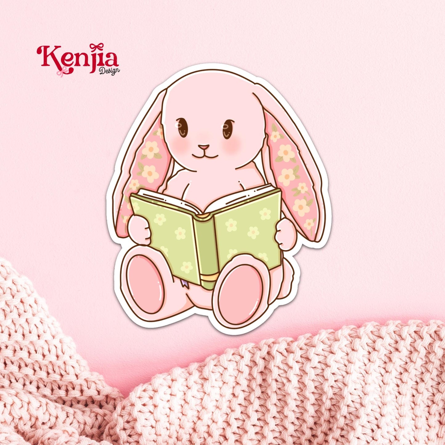 Cute Bunny Reading Sticker / Book Lover Sticker / Kawaii Rabbit Sticker / Cozy Reader Gift / Pastel Animal Aesthetic Sticker