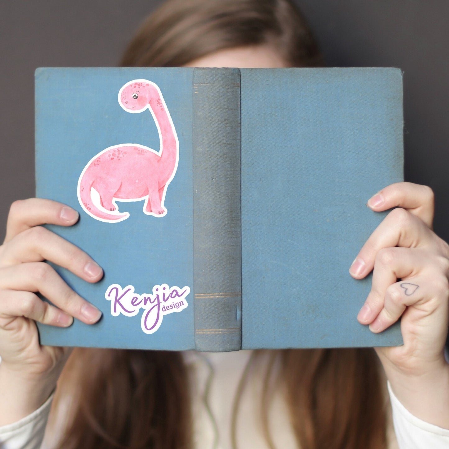 Cute Handmade Pink Dino Girl Sticker, watercolor effect, Waterproof and Dishwasher Safe Vinyl Sticker for gift, planner, book, laptop