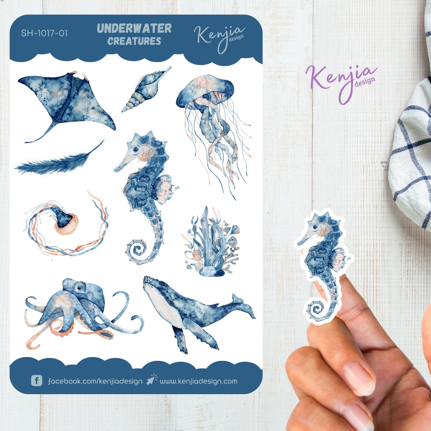 Underwater Creatures Sticker Sheet, Handmade cute Vinyl Sticker for gift, planner, book and laptop stickers (Jellyfish, Seahorse, octopus)