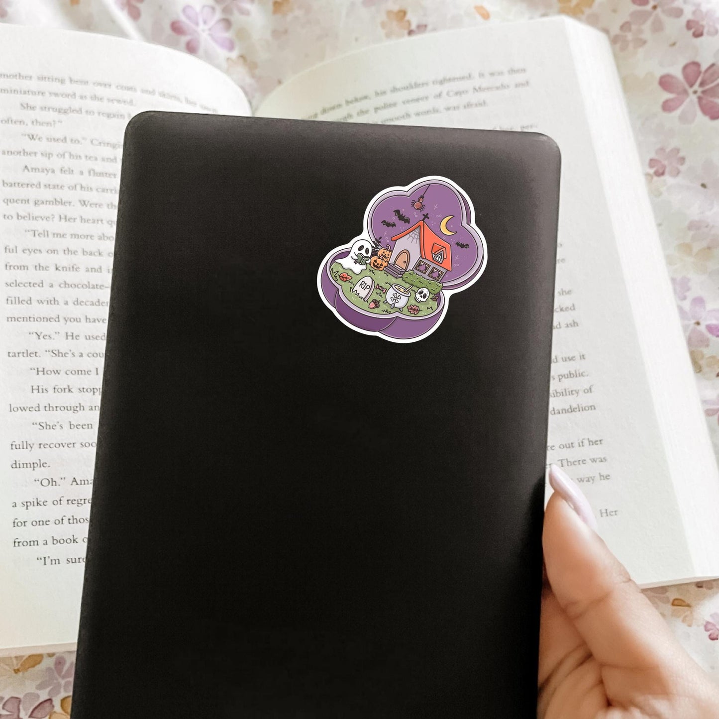 Bookish Halloween Sticker / Spooky Reader Gift / Witchy Book Lover Decal / Autumn Vibes / Cute Bookworm Present for Her / Reading Decor