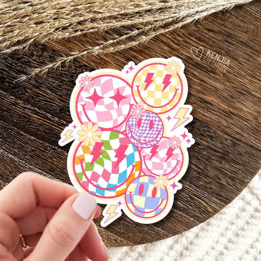 Smile Faces Stickers  / Vintage Retro Groovy Stars Lightning Happy Smiley Face Sticker / Trendy Smiling Face Stickers for Kindle