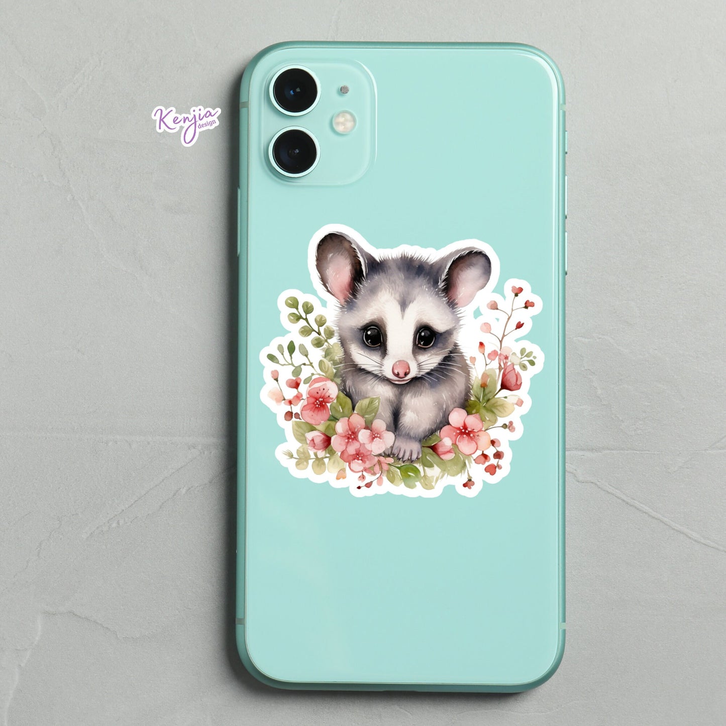 Cute handmade Possum Sticker and Magnet with Flowers, Watercolor Style, Waterproof Vinyl for gift, planner, book, laptop stickers