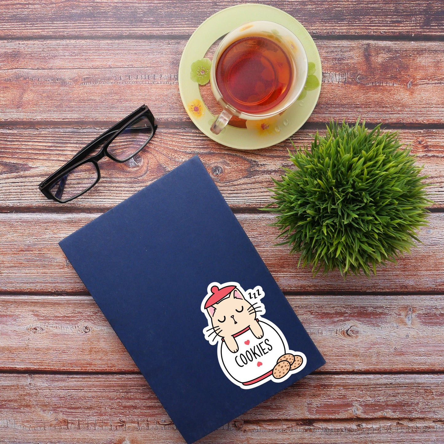 Cute Kawaii Cookies Cat Sticker, Cute sticker, Waterproof Dishwasher Safe Handmade cute Vinyl Sticker gift, planner, book, laptop stickers