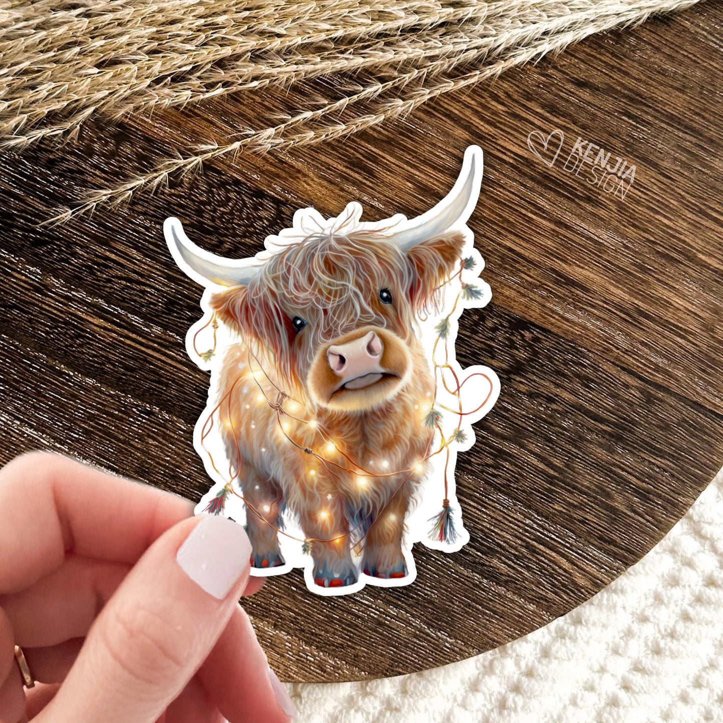 Cute Christmas Highland Cow Stickers / Farm Animal Lover / Fluffy Calf / Farm Life / Moo Moo Scottish Cow Laptop & Kindle Stickers