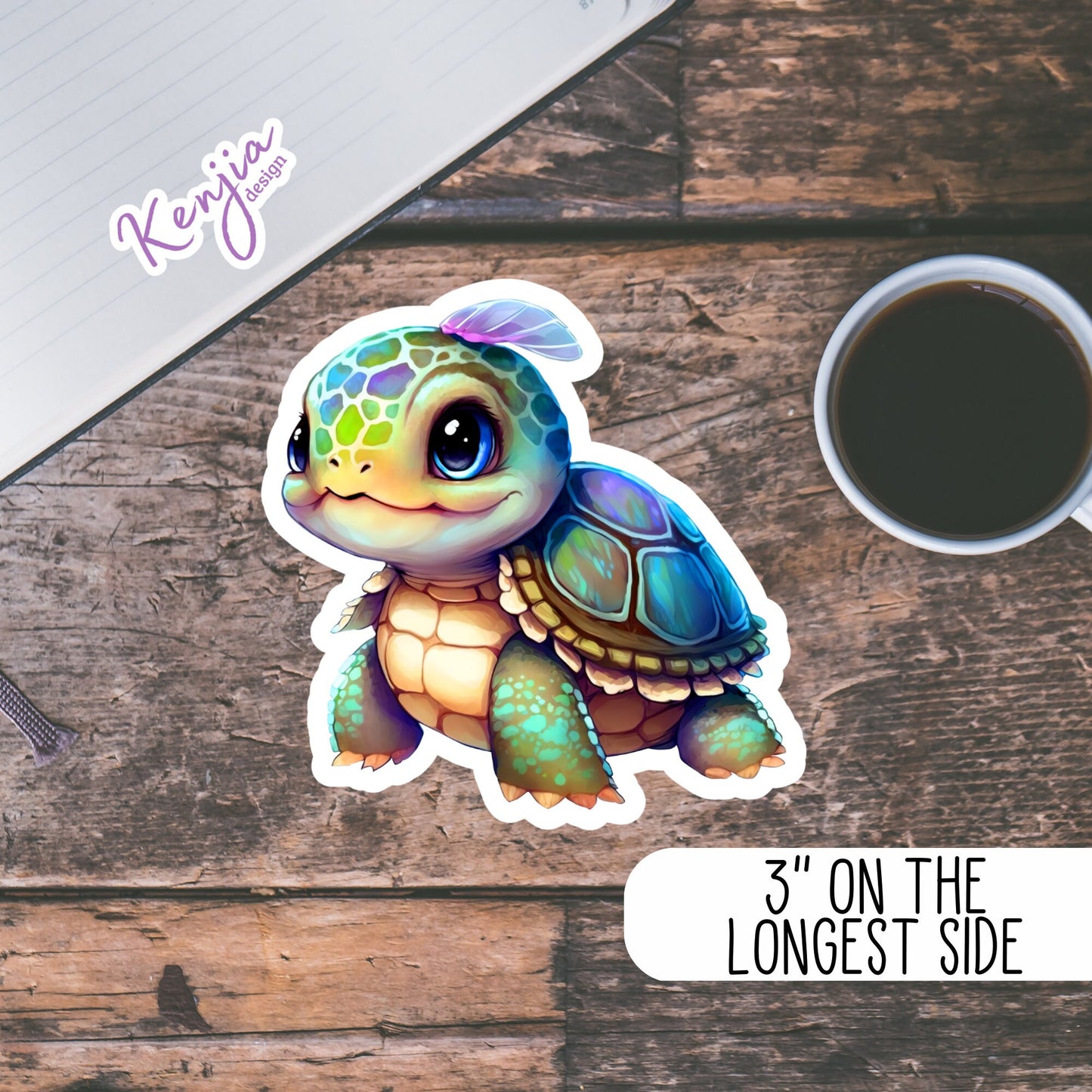Baby Turtle Sticker with watercolor effect, Handmade Waterproof and Dishwasher Safe cute Vinyl Sticker for gift, planner, book and laptop