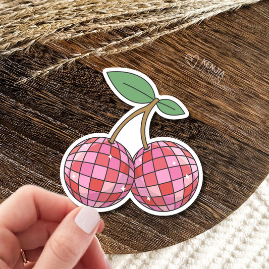 Cherry Disco Ball Stickers / Retro Groovy Dance Party Cherries / Pink Aesthetic Stickers / Fruit Waterproof Vinyl Stickers / Funky Art