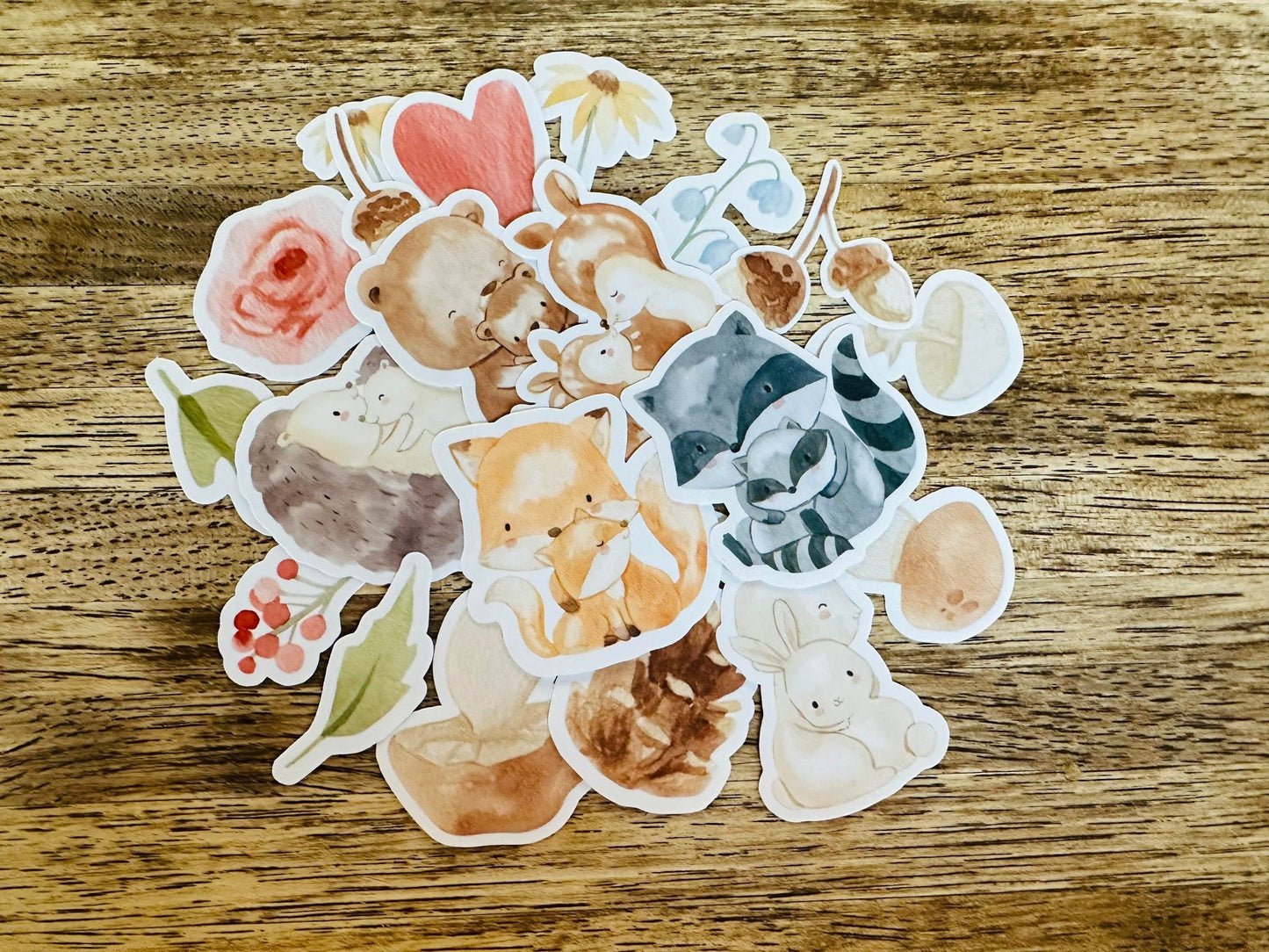 20 pcs Sticker Pack Mother and Baby Woodland Animal, Waterproof and Dishwasher Safe Handmade Vinyl Stickers for planner