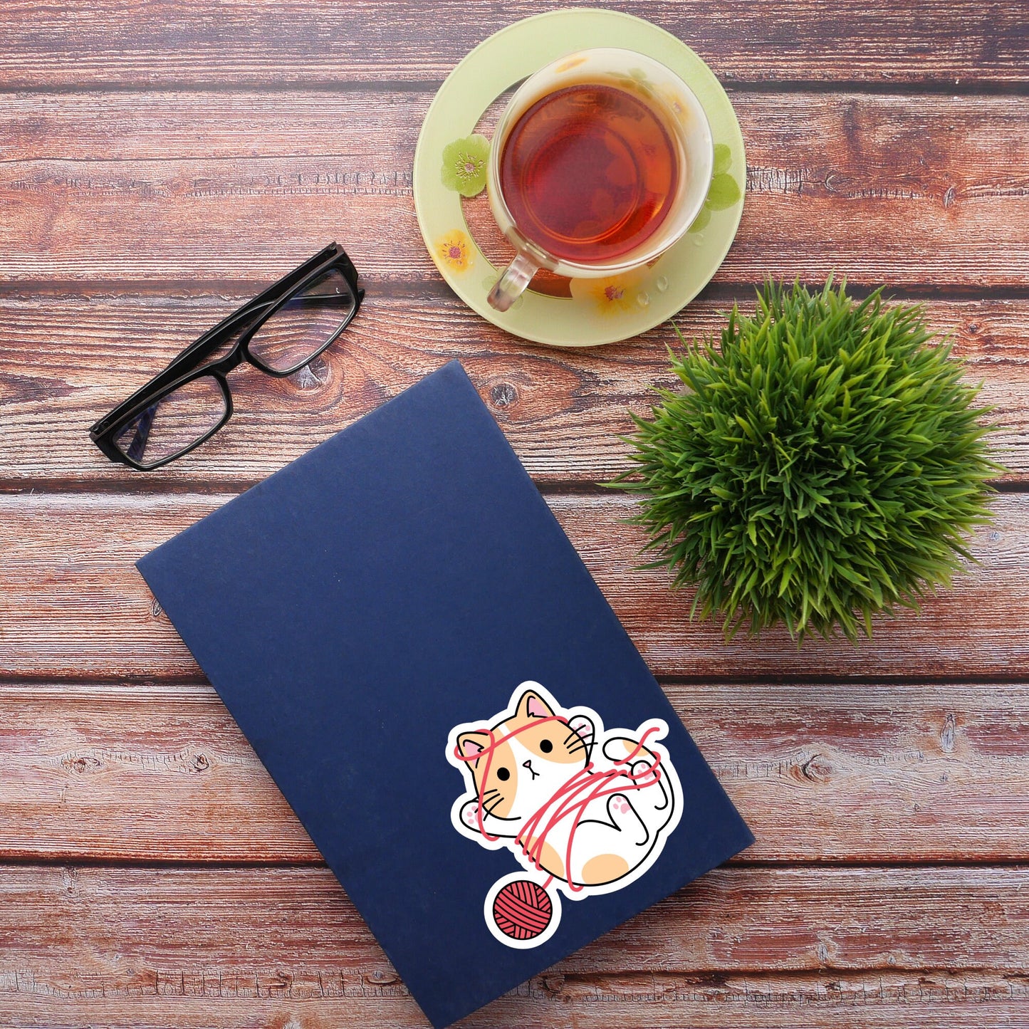 Cute Kawaii Cat Sticker, Cute Girly, Waterproof and Dishwasher Safe Handmade Vinyl Sticker for gift, planner, book and laptop stickers