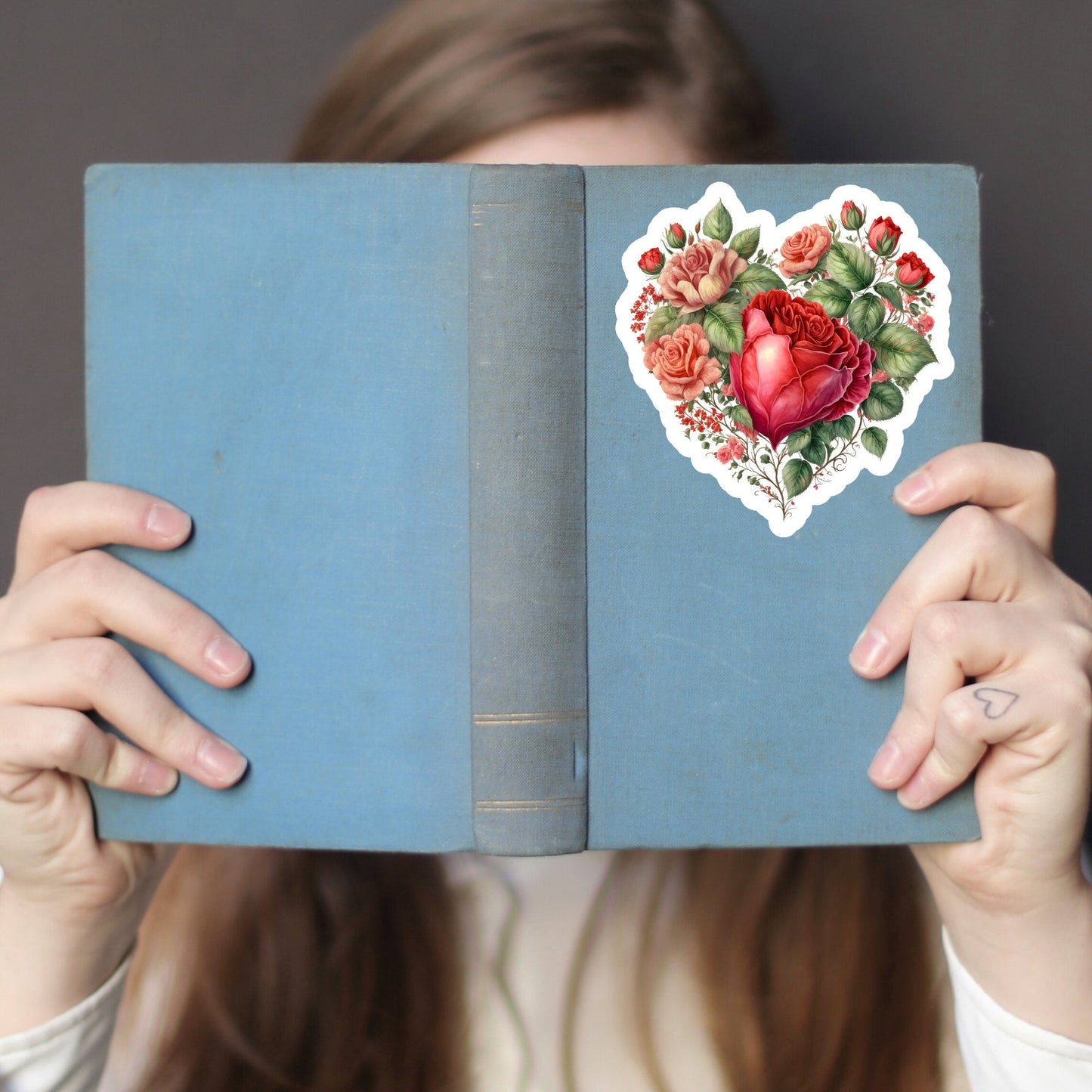 Beautiful Vintage Floral Heart, Waterproof Dishwasher Safe  Handmade cute Vinyl Sticker for gift, planner, book and laptop stickers