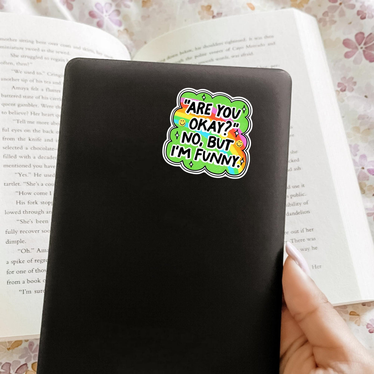 Are You Okay Sticker / Funny Sarcastic Gift / Dark Humor Decal / Relatable Meme Art / Green Rainbow Cloud / Cute Snarky Quote Design