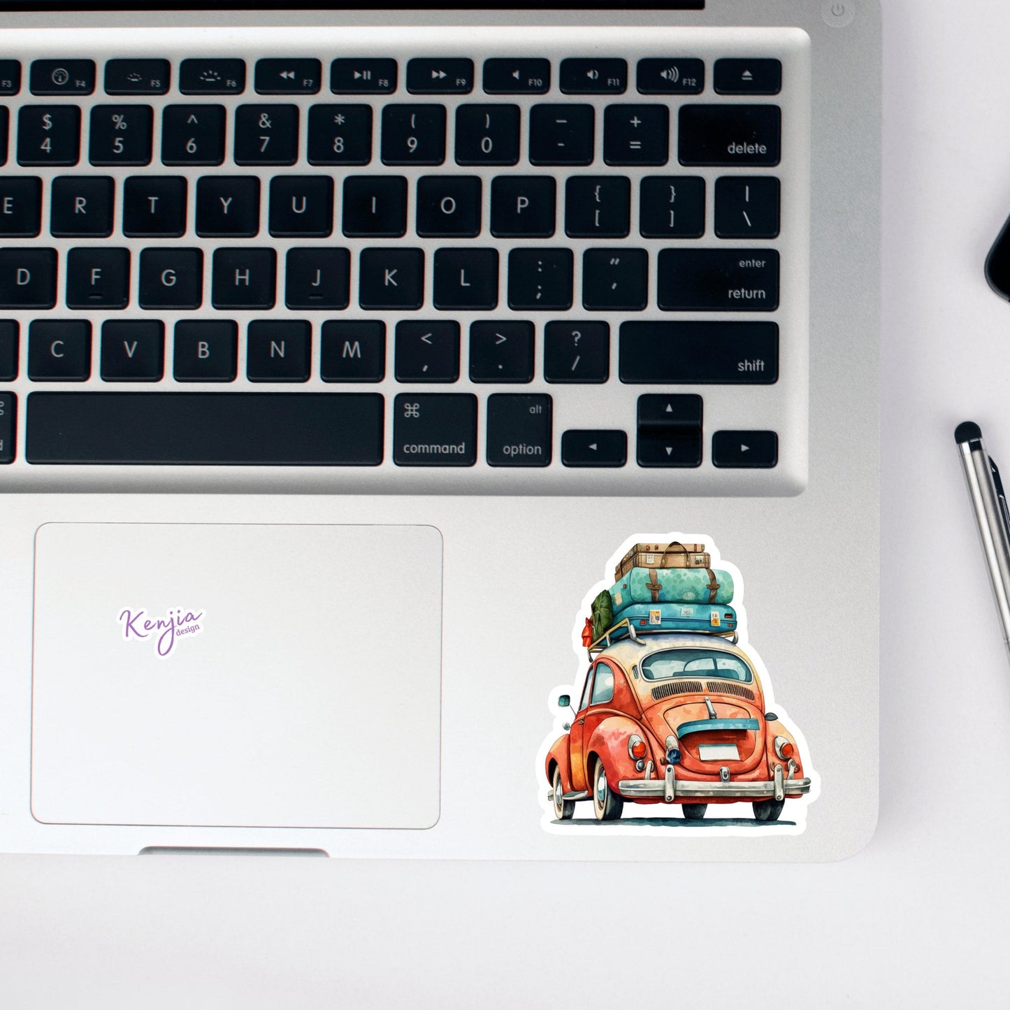 Cute handmade Traveling Car Sticker and Magnet with Watercolor Effect in Vinyl, Waterproof Stickers for planner, book , laptop stickers