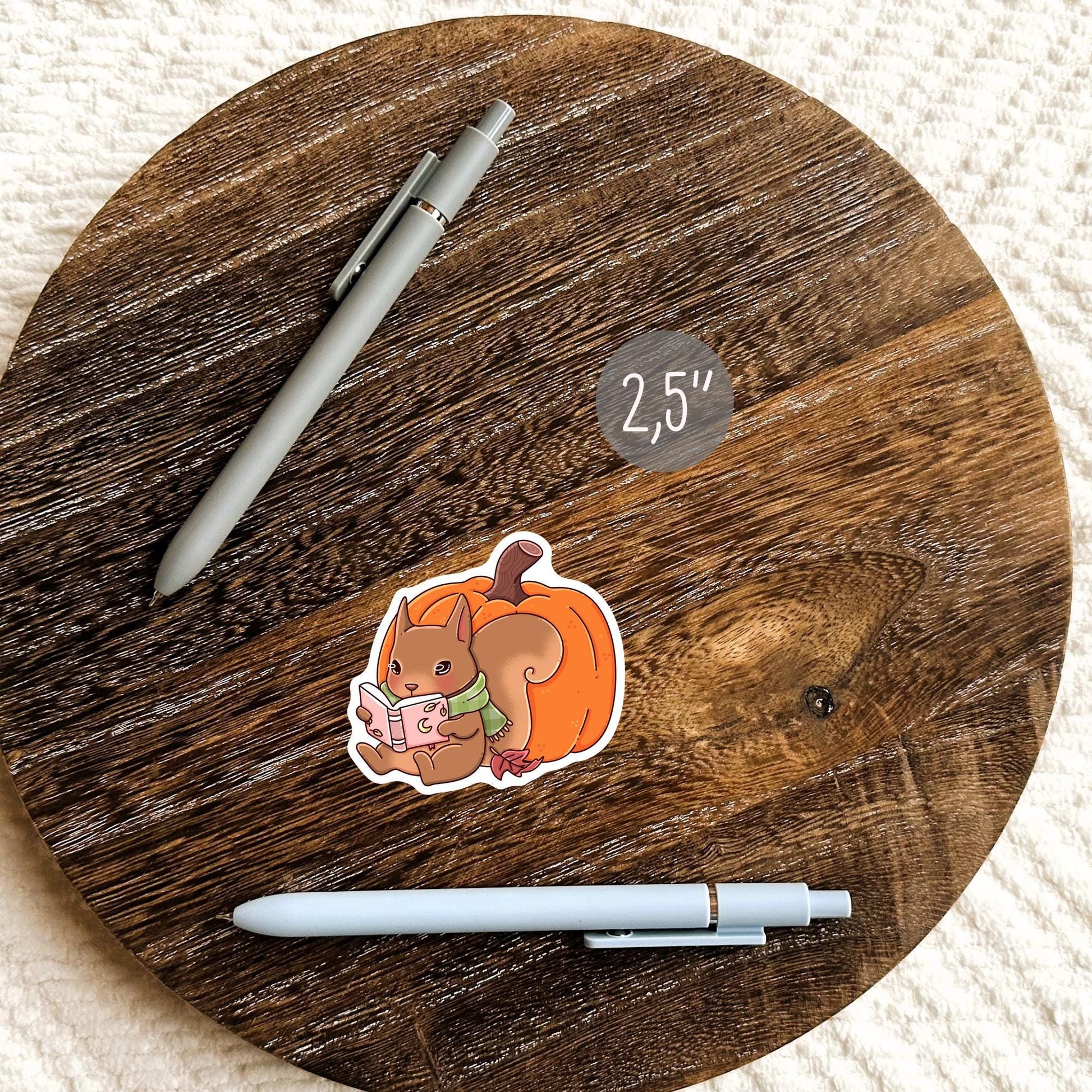 Cute Autumn Bookish sticker on planner close-up, fall reading season die-cut vinyl decal cute gift for bibliophile