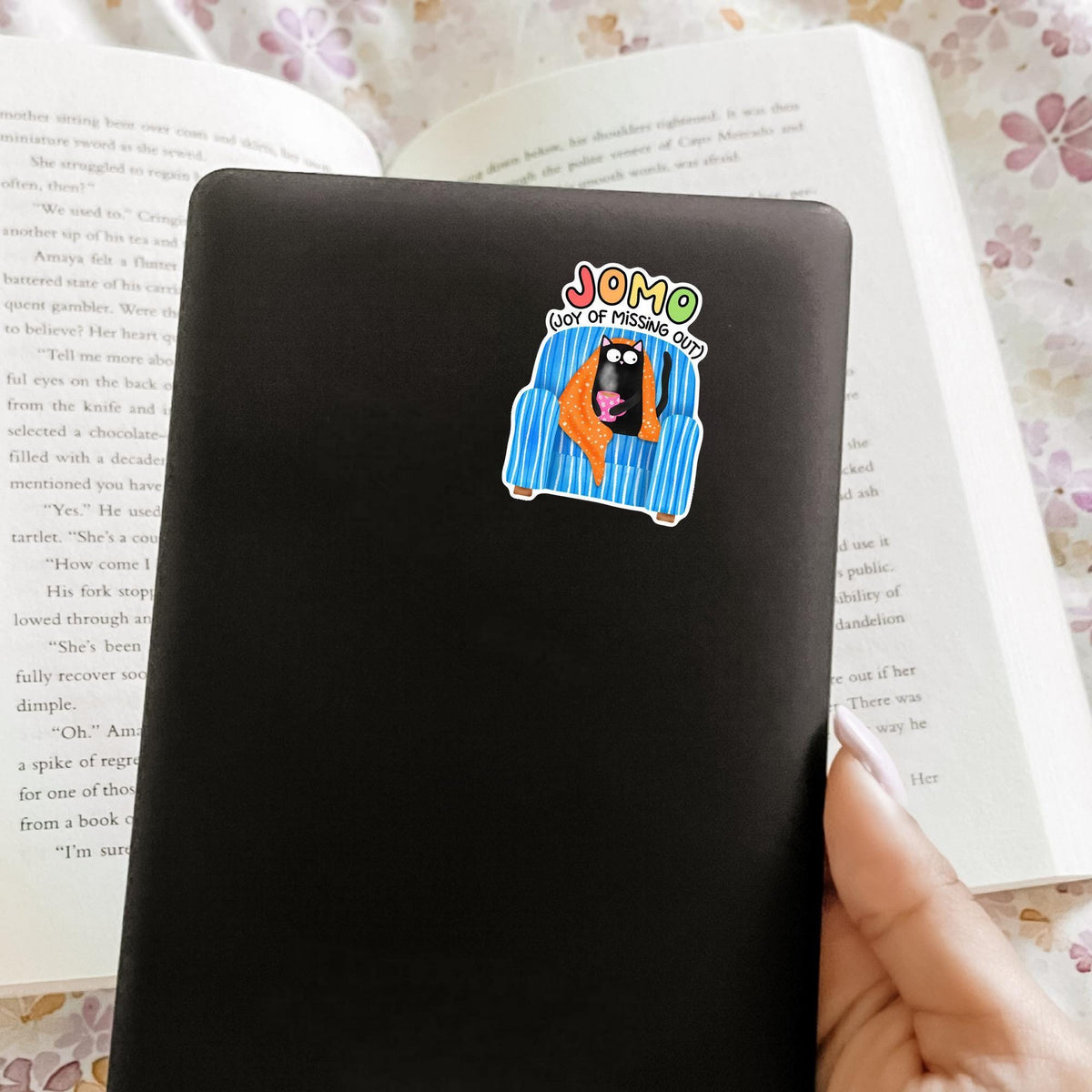 JOMO Sticker / Joy Of Missing Out Gift / Cozy Cat Decal / Introvert Humor / Stay Home Club / Homebody Present Idea / Black Kitty Art