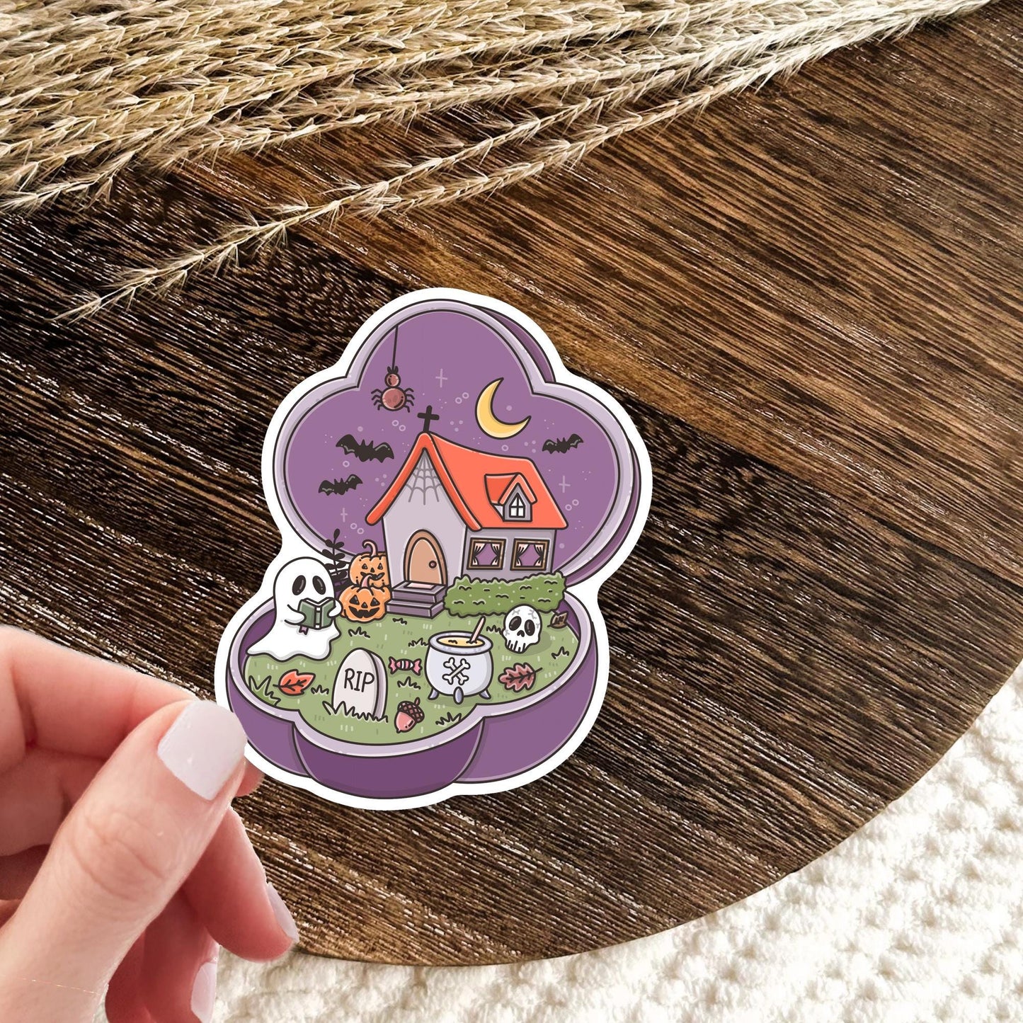 Bookish Halloween Sticker / Spooky Reader Gift / Witchy Book Lover Decal / Autumn Vibes / Cute Bookworm Present for Her / Reading Decor