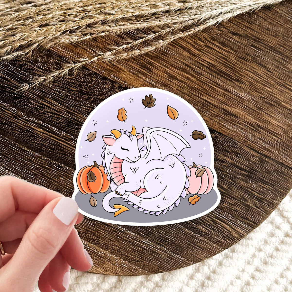Autumn Dragon Pumpkin Sticker / Fantasy Fall Gift / Dragon Lover Gift / Halloween Dragon Decal / Cute Fantasy Sticker / Fall Dragon Lover