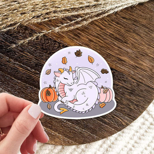Autumn Dragon Pumpkin Sticker / Fantasy Fall Gift / Dragon Lover Gift / Halloween Dragon Decal / Cute Fantasy Sticker / Fall Dragon Lover