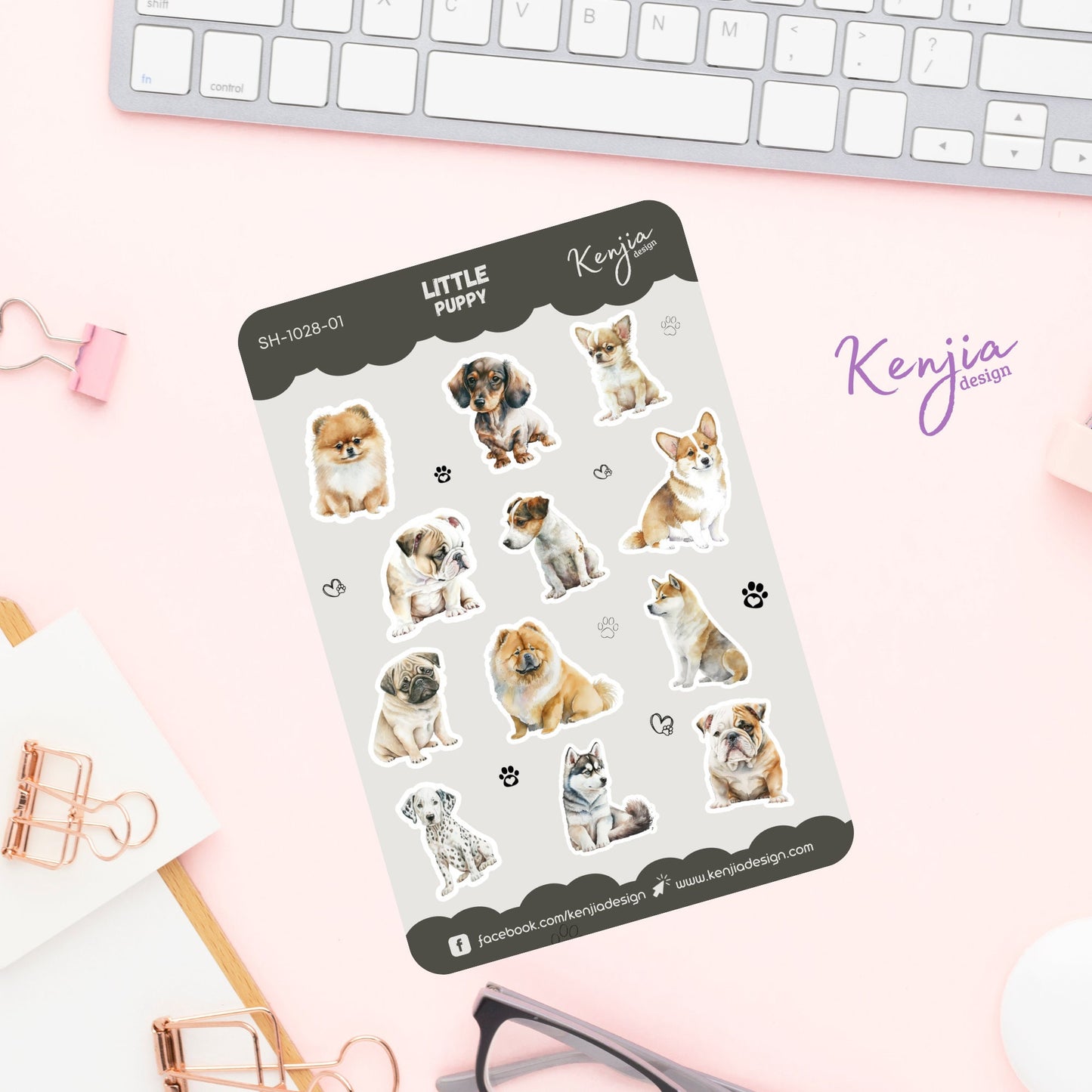 Little Puppy Dog Sticker Sheet, Handmade cute Vinyl Sticker for gift, planner, book and laptop stickers