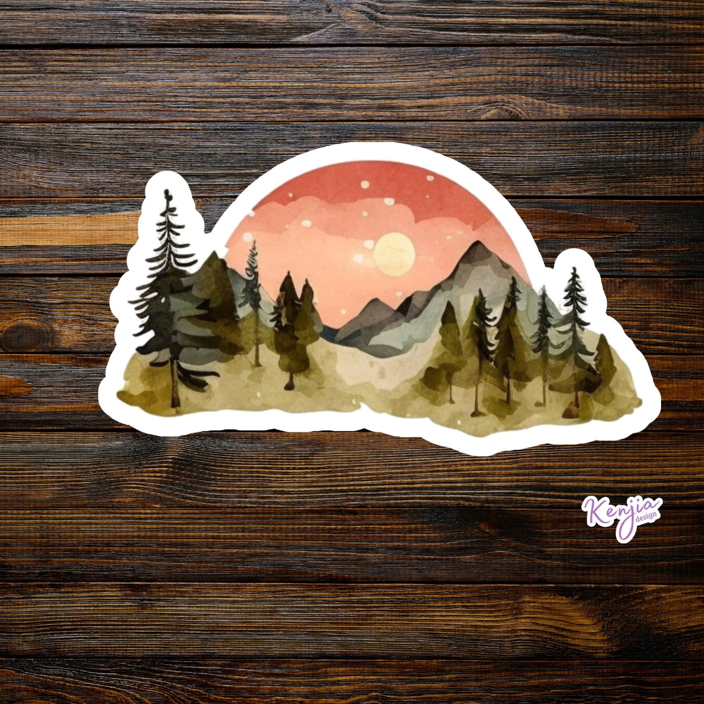 Cute Handmade Lanscape Mountains Sticker and Magnet, watercolor effect, Waterproof Vinyl Sticker for gift, planner, book, laptop