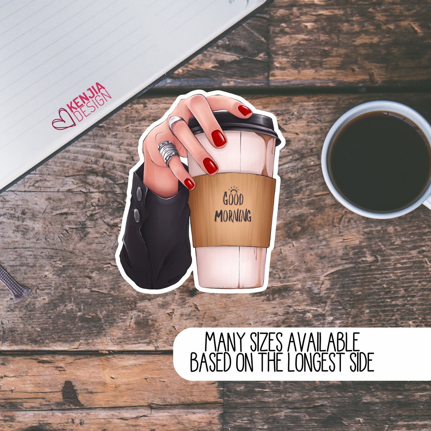 Funny Cute Good Morning Coffee Stickers  | Dark and Fair Skin Tone Waterproof Sticker, Planner Laptop Water Bottle Bumper Sticker