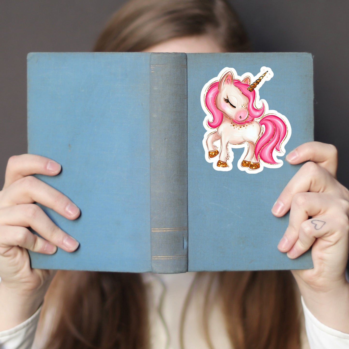 Pink Unicorn Cute Sticker with Closed Eyes, Waterproof Dishwasher Safe Handmade cute Vinyl Sticker gift, planner, book and laptop stickers